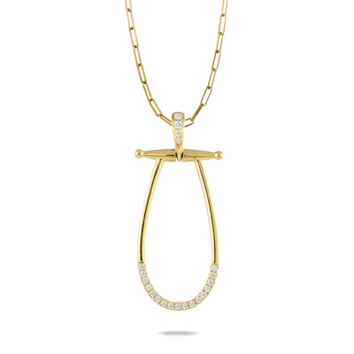 18k Yellow Gold Diamond Horse Bit Pendant