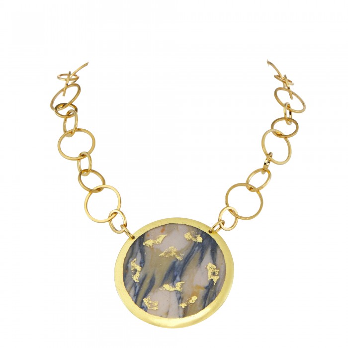 Marble & Bronze - Blue & White Double Sided Pendant