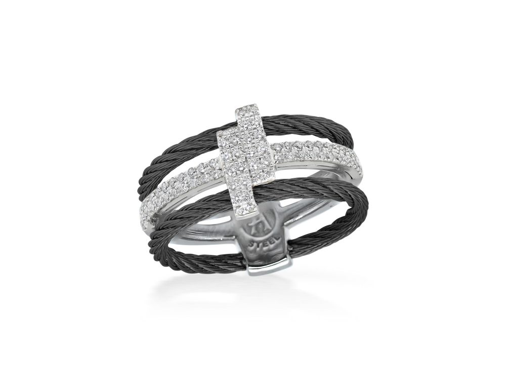 Black Dual Cable Opulence Ring With 18k White Gold & Diamonds