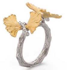Butterfly Ginkgo 18k Yellow Gold & Sterling Double Butterfly Ring