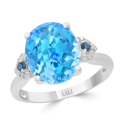 14k White Gold Oval London Blue Topaz & Diamond Ring