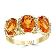 14k Yellow Gold 3 Oval Citrine & 20 Round Diamond Ring