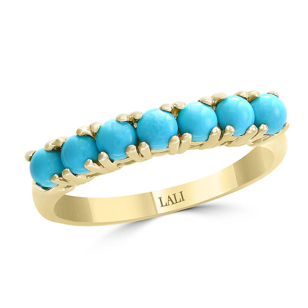 14k Yellow Gold 7 Round Turquoise Ring