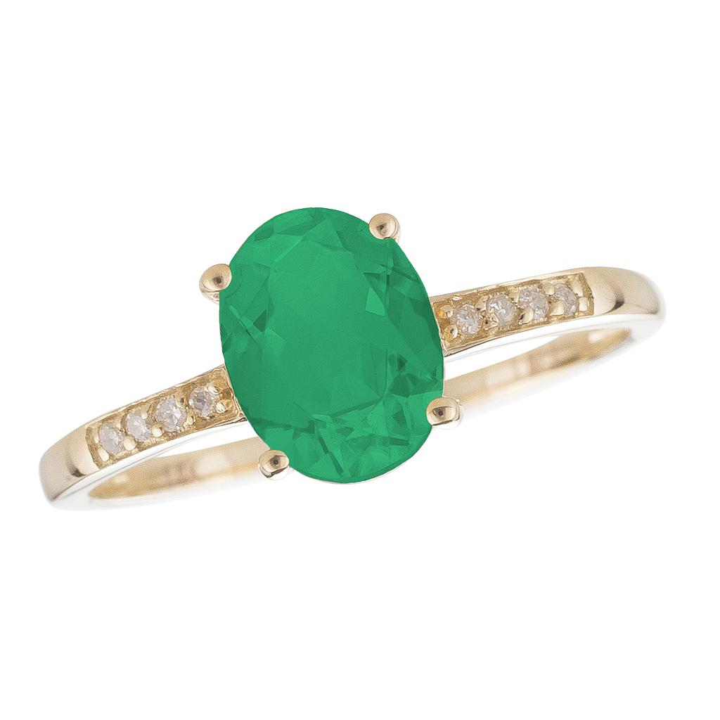 14k Yellow Gold Diamond & Emerald Oval 8x6m Ring- May