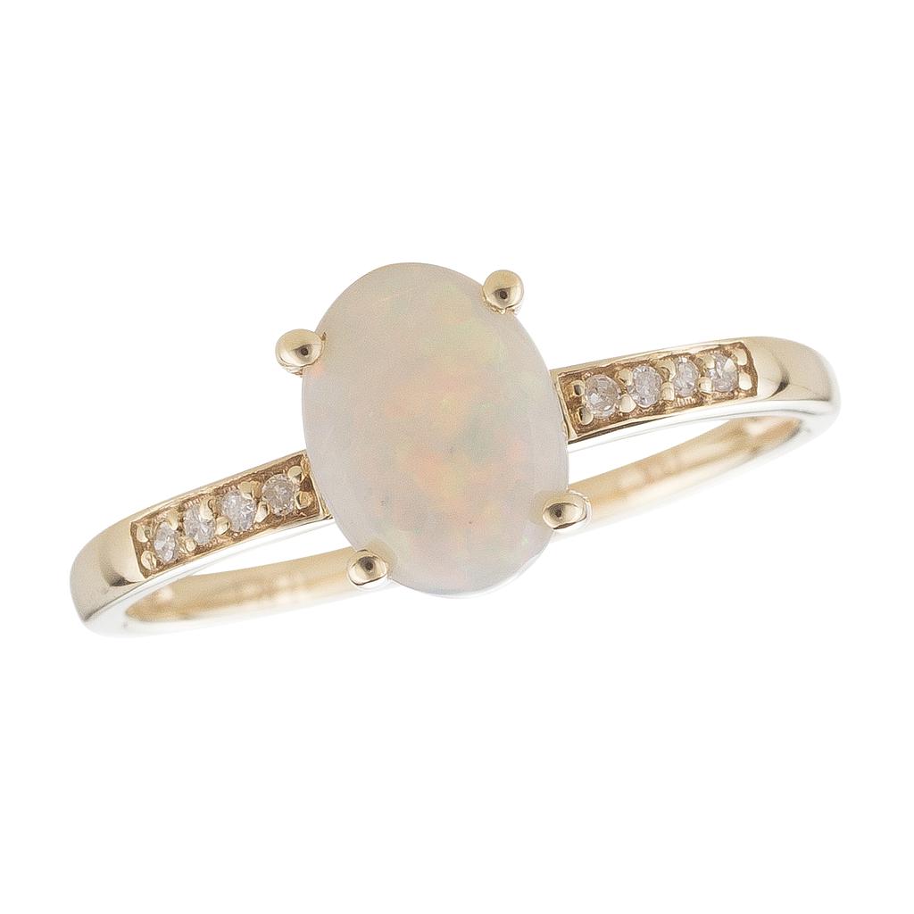14k Yellow Gold Diamond & Opal Oval 8x6m Ring- October