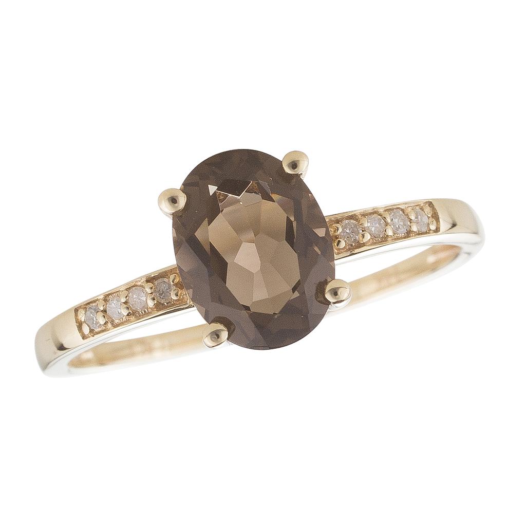 14k Yellow Gold Diamond & Smoky Quartz Oval 8x6m Ring- March