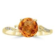 14k Yellow Gold Round Citrine & Diamond Ring