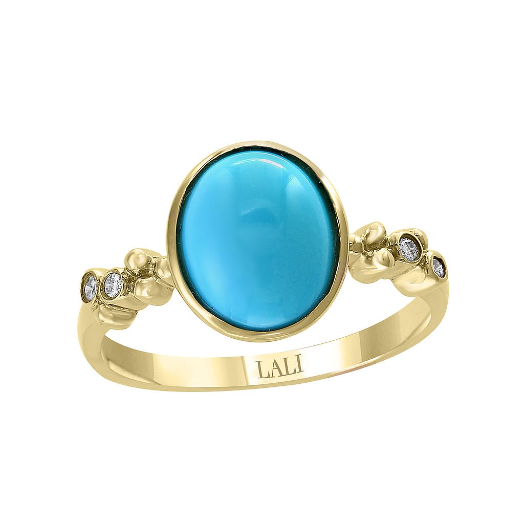 14k Yellow Gold Turquoise & Diamond Ring
