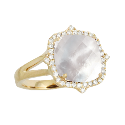 18k Diamond White Orchid Mother Of Pearl Ring