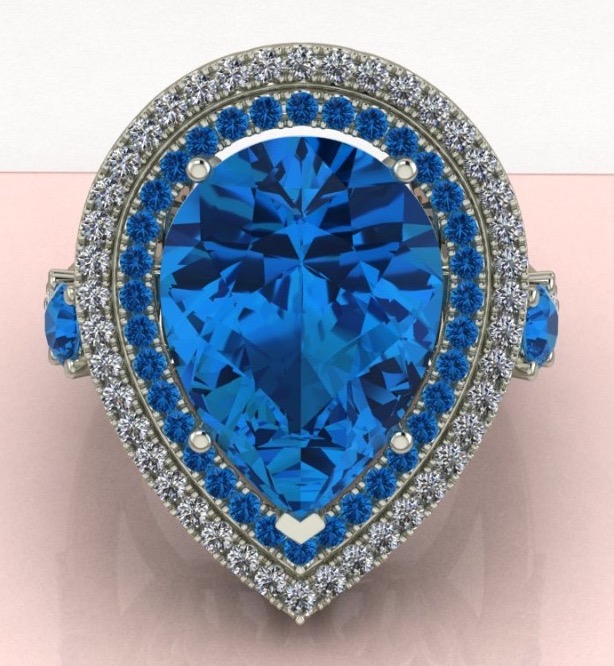 18k White Gold Custom Mounting For Pear Shape Blue Topaz