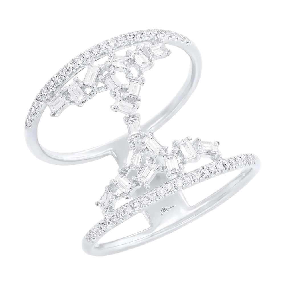 Kate Collection 14k White Gold Double Band Diamond Baguette Ring 0.55ct