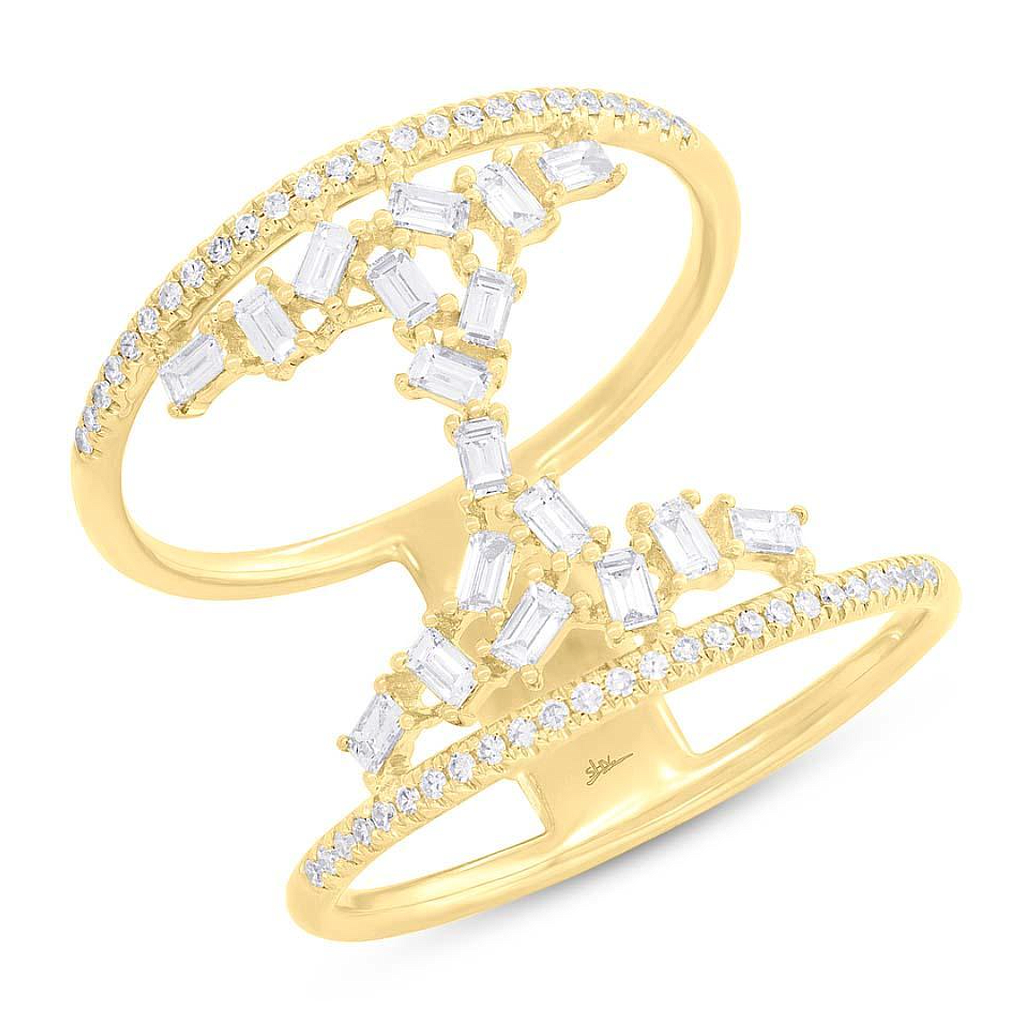 Kate Collection 14k Yellow Gold Double Band Diamond Baguette Ring 0.55ct