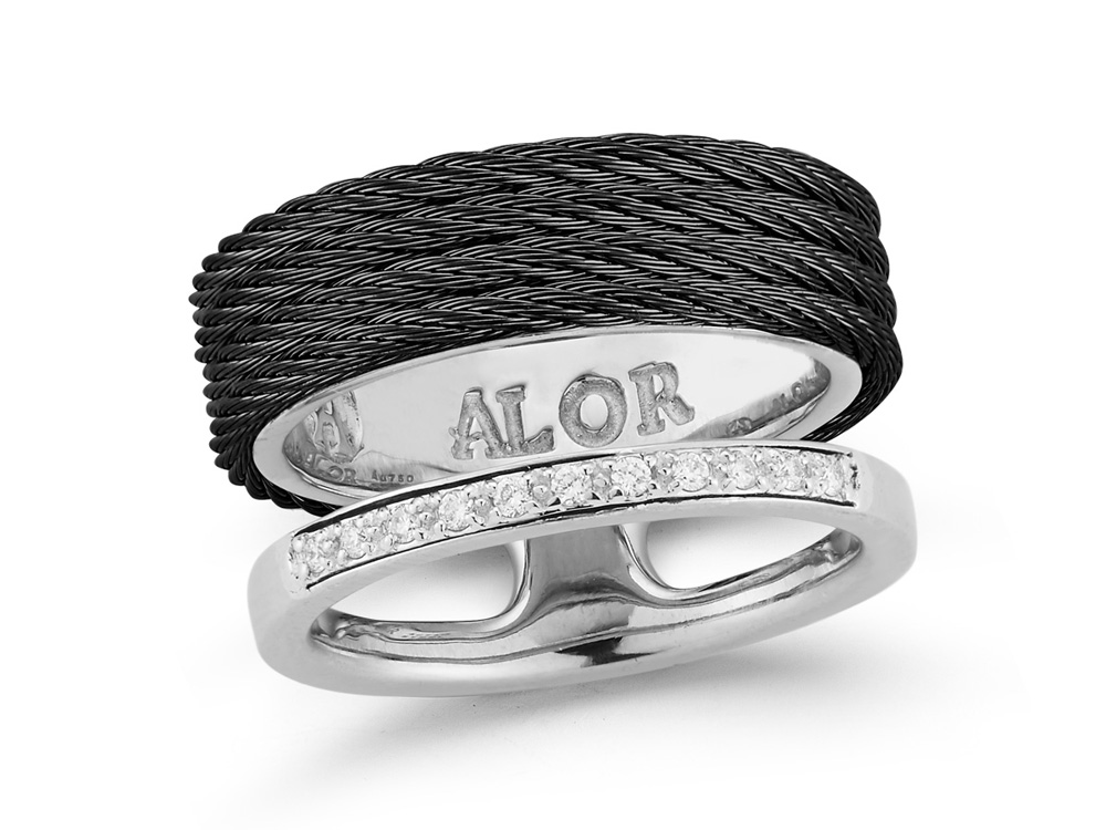 Ring 18k White Gold & Ss & Black Cable