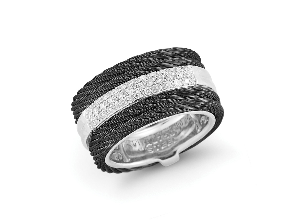 Ring 18k White Gold & Ss & Black Cable Size 7