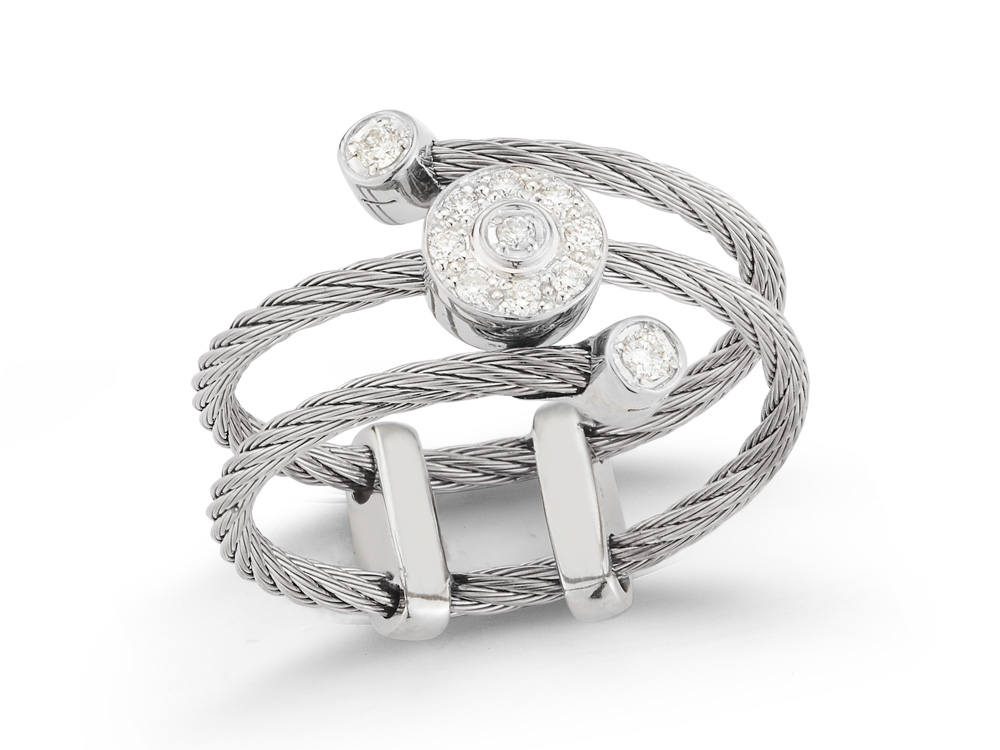 Ring 18k White Gold & Ss & Grey Cable