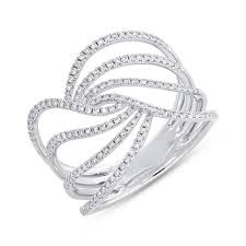 Shy Creation 14k White Gold 4 Row Swirl Diamond Ring 0.37cttw