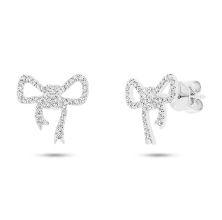 Shy Creation 14k White Gold Diamond Bow Stud Earring