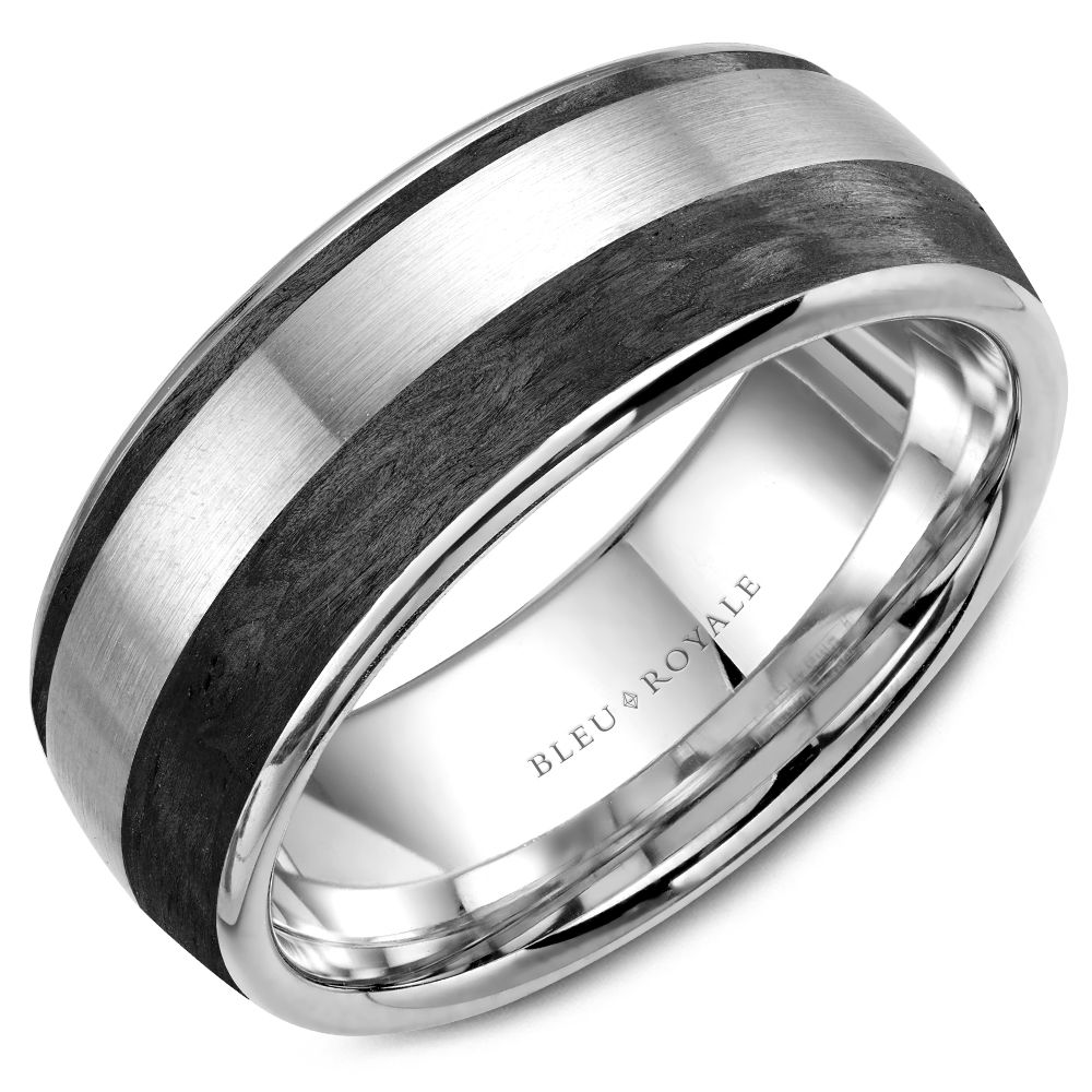14k White Gold & Forged Carbon Asymmetric Wedding Band