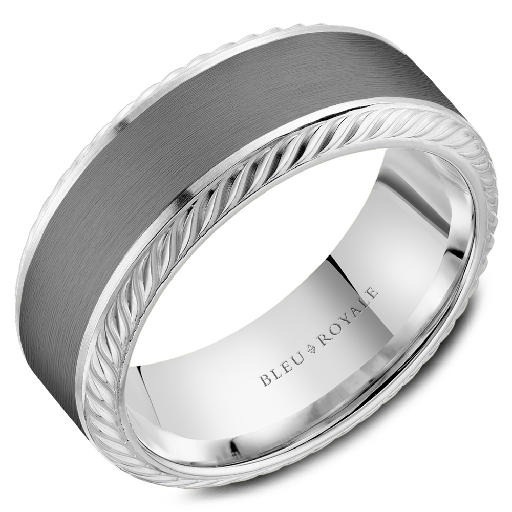 14k White Gold & Tantalum Rope Edge Wedding Band