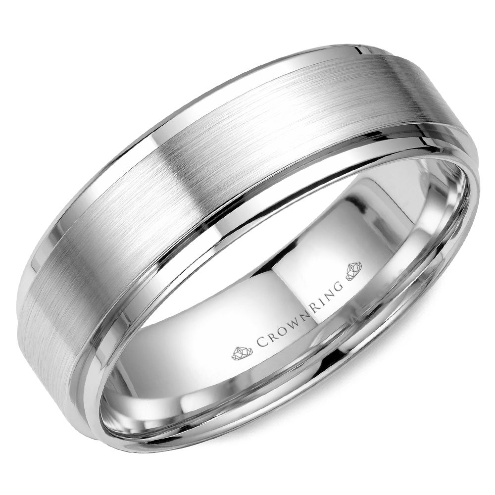 14k White Gold Brushed & Polished Wedding Band