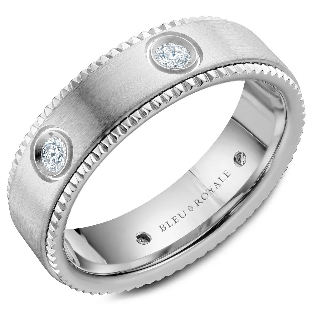 14k White Gold Diamond Wedding Band With Rope Edges