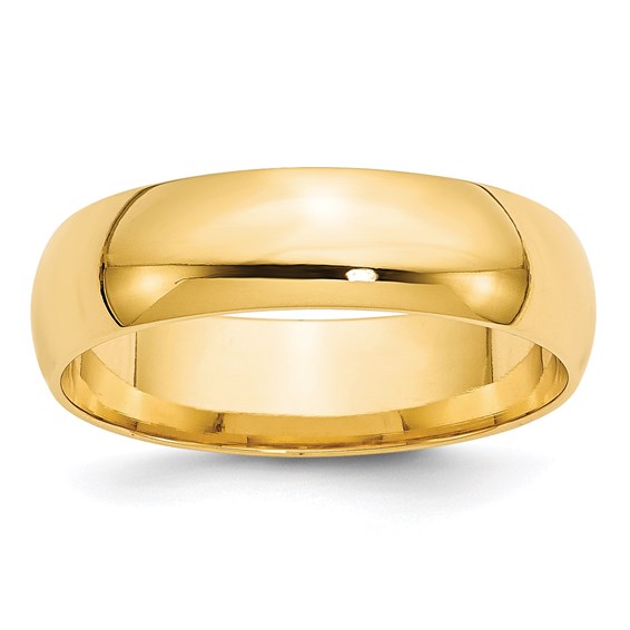 14k Yellow Gold 6mm Ltw Comfort Fit Half Round Wedding Band