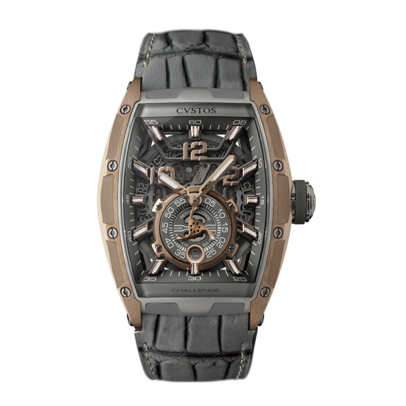 Jetliner II Grey Stainless Steel & Rose Gold Open Work W/Grey Crocodile Strap