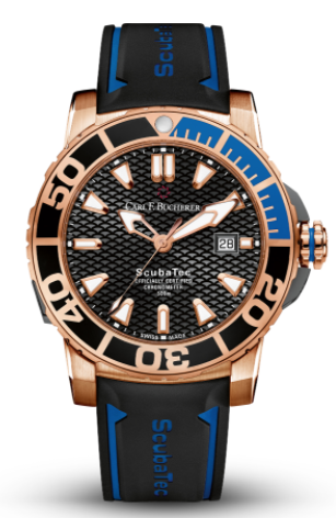 Carl F. Bucherer 18k Rose Gold Scubatec On Rubber Strap