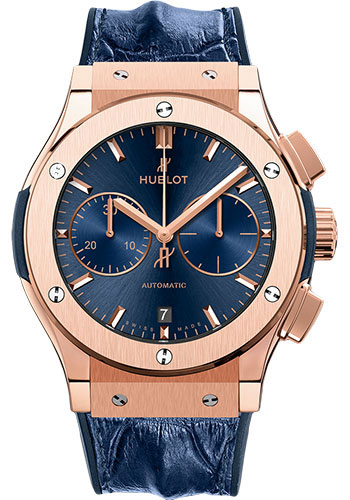 Hublot Classic Fusion Blue King Gold Watch. 45m On A Blue Gator Strap. Blue Dial