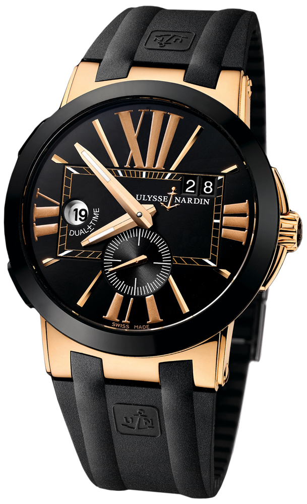 Ulysse Nardin Executive Dual Time 18k Rose Gold W/Black Dial On Black Rubber Strap