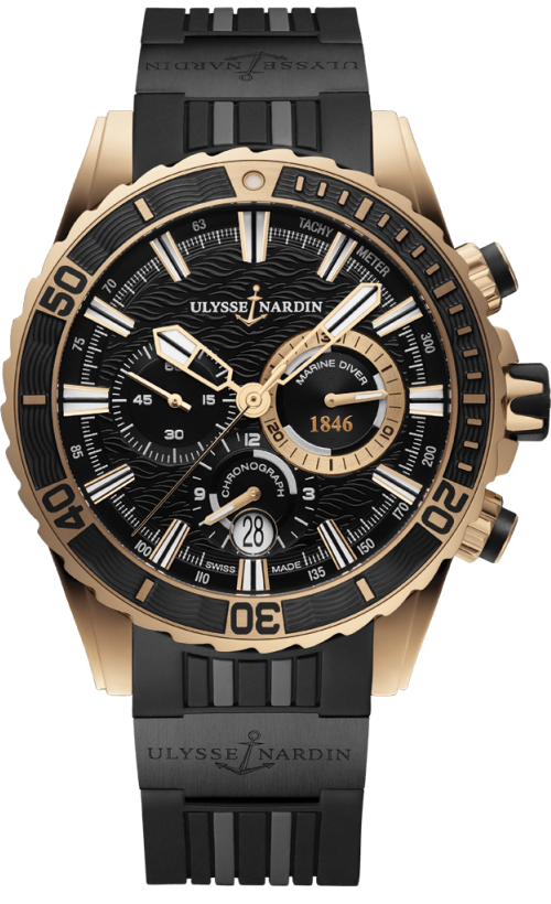 Ulysse Nardin Rose Gold Diver Chrono Manu Black Dial
