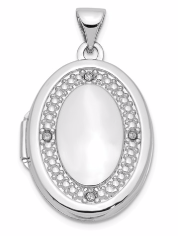 14k White Gold 21mm Oval Diamond W/Texture Locket