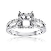 18k White Gold Split Shank Mounting W/Brilliant Round Diamonds Around Head & Down Sides