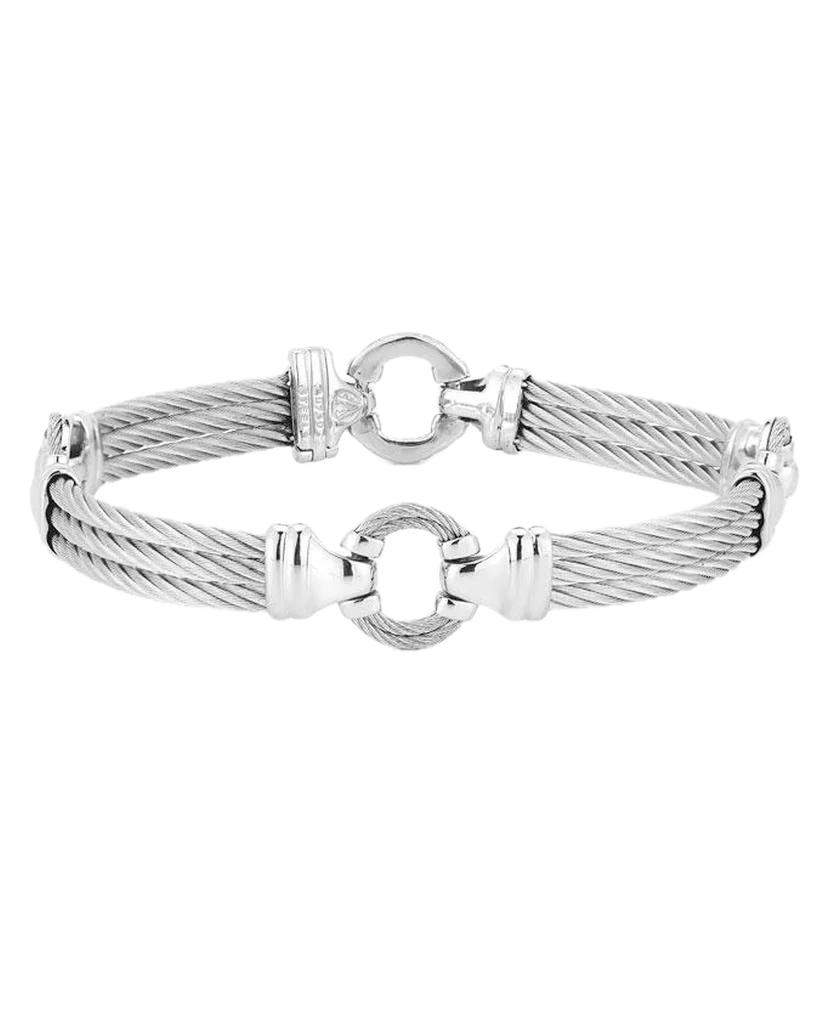 Men Brac-18kt/ Ss W/Ss Gray Cable Size 8