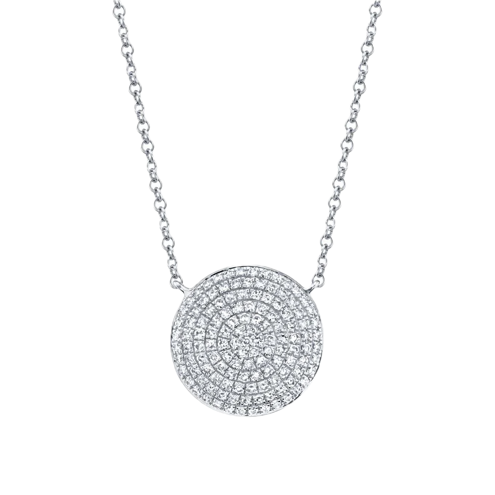 Shy Creation 14k White Gold Diamond Pave Circle Neck