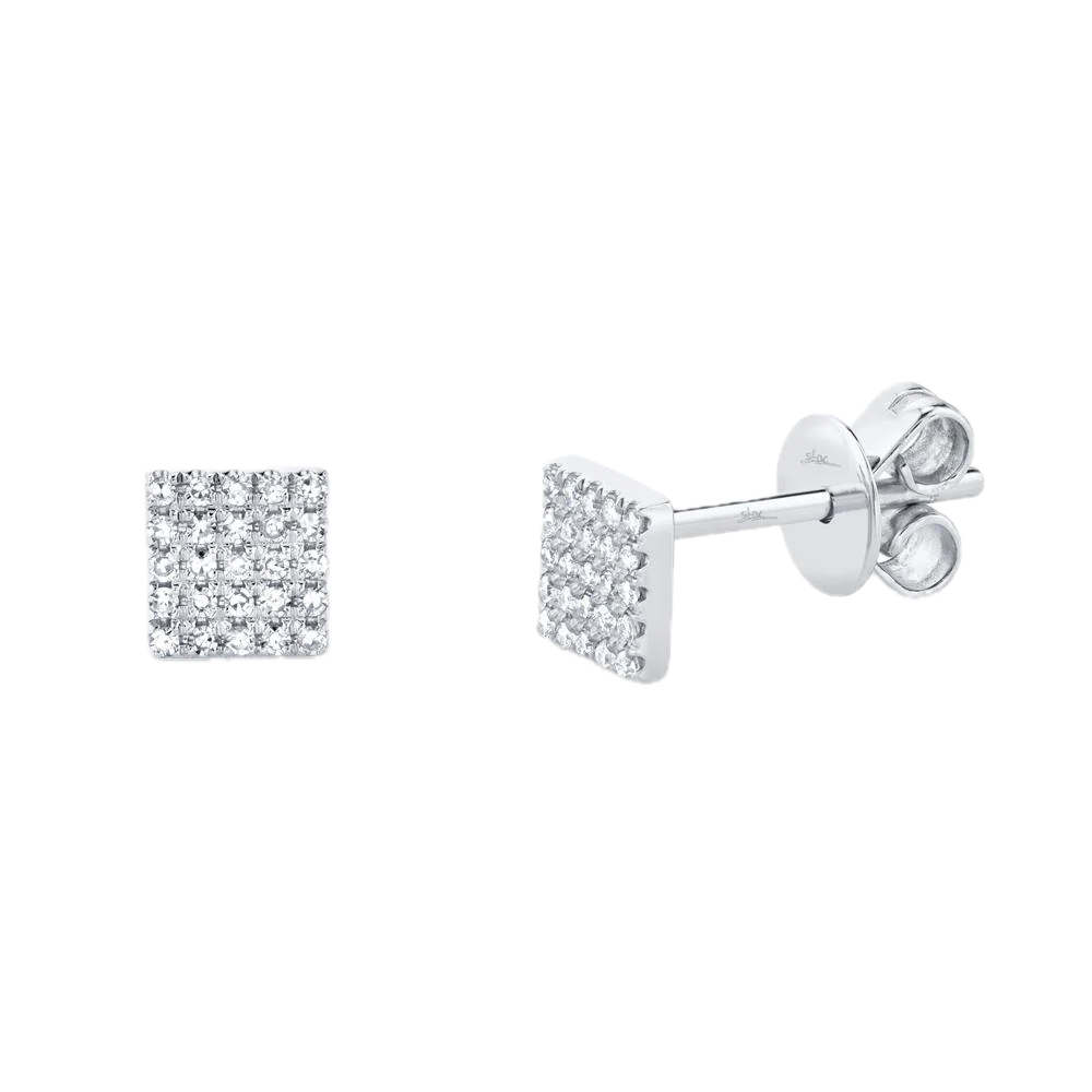 Shy Creation 14k White Gold Diamond Pave Square Ear