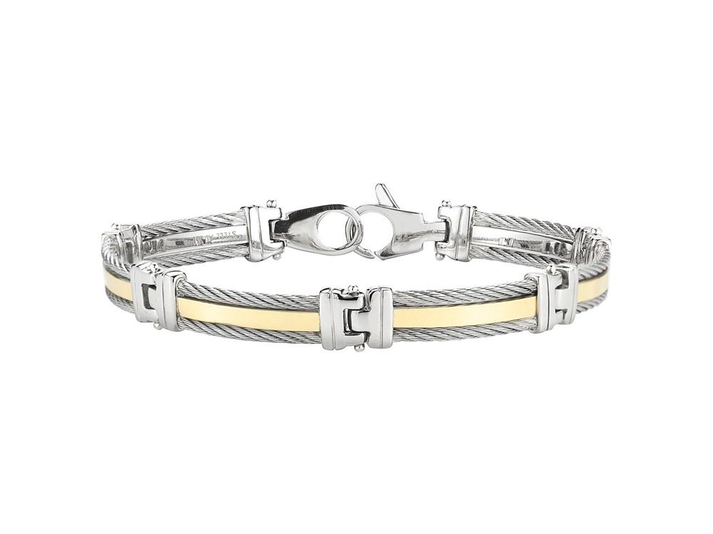 Men's Bracelet With Sterling Silver Cable & 18k Yellow Gold