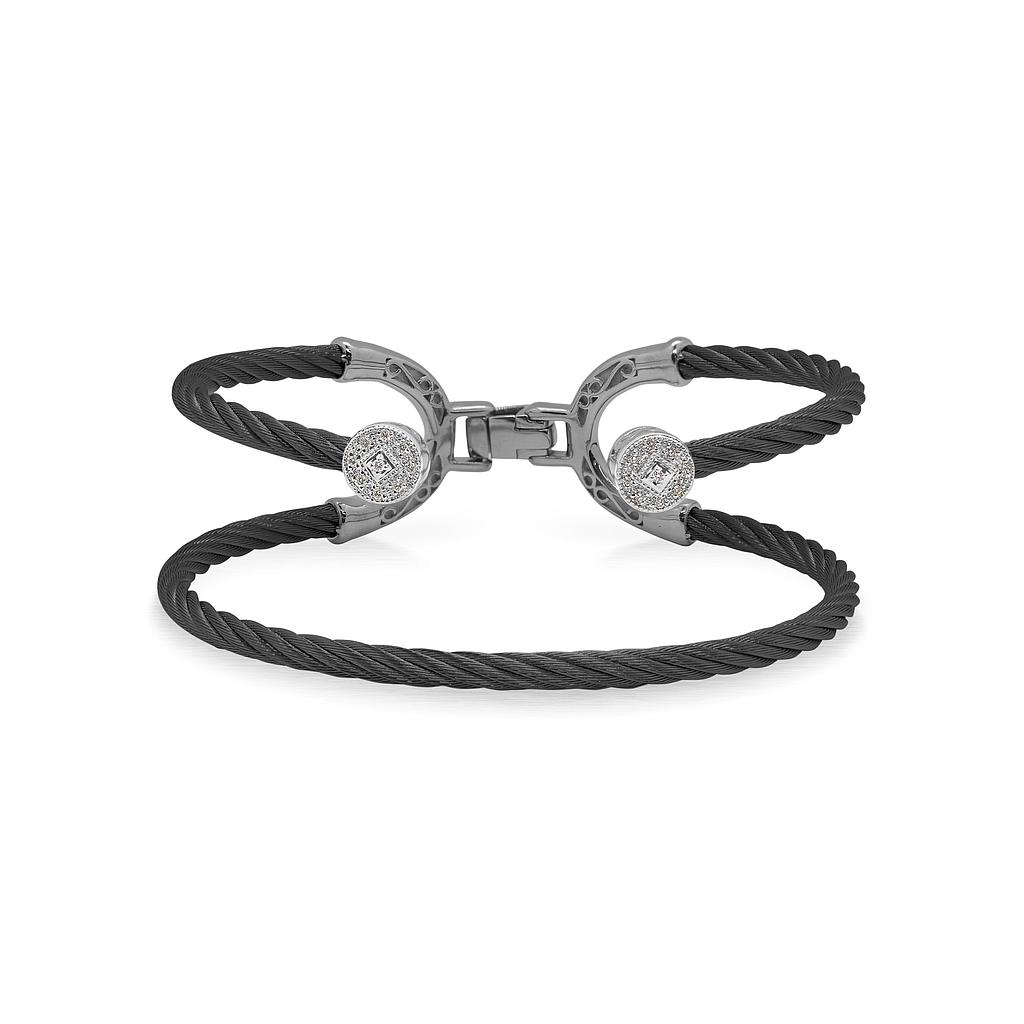 Black Cable Balance Bracelet With 18k White Gold & Dual Round Diamond Stations