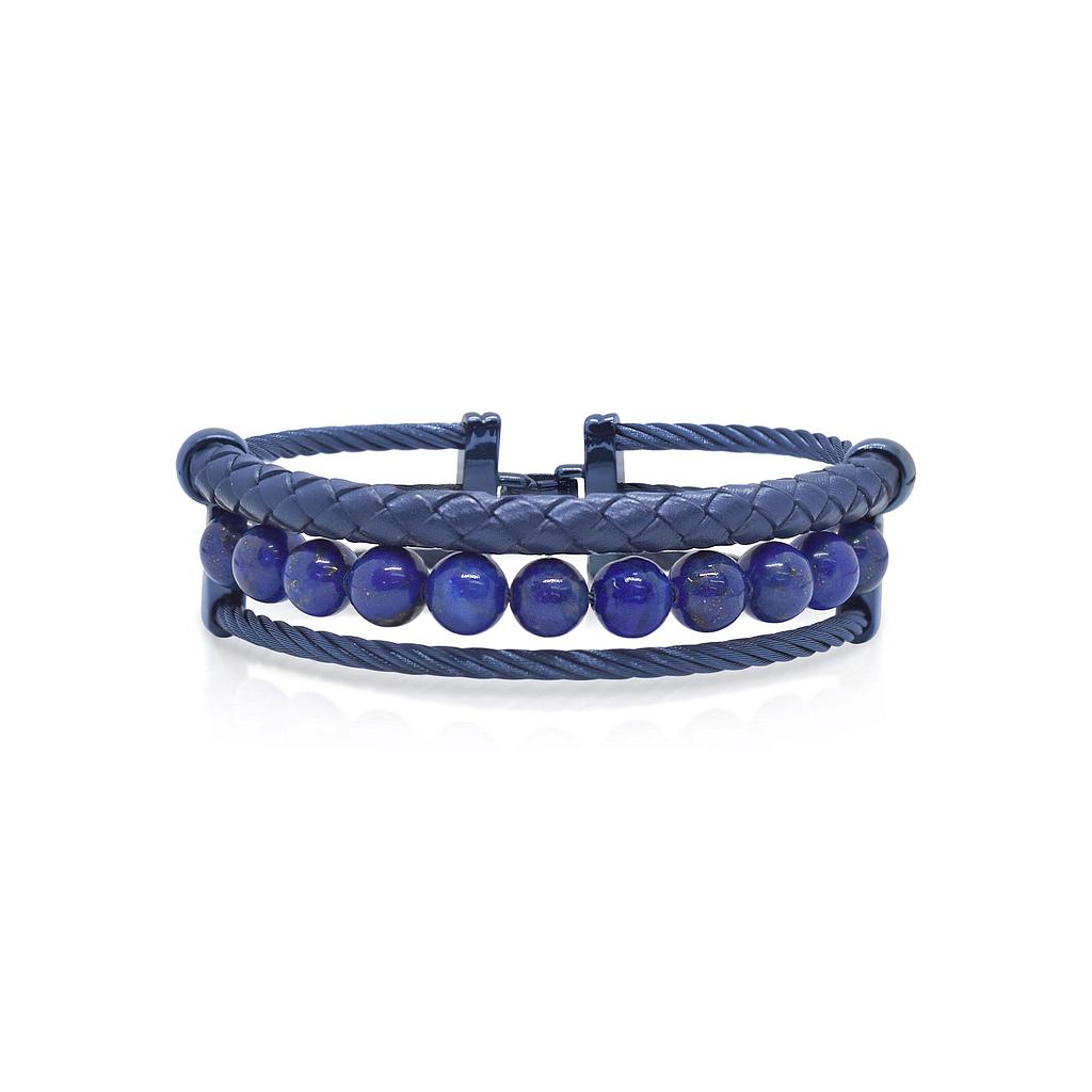 Blue Cable, Blue Lapis, & Blue Leather Bracelet