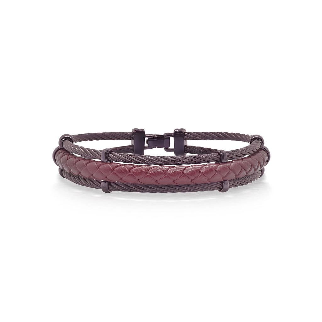 Burgundy Cable & Burgundy Leather Bracelet