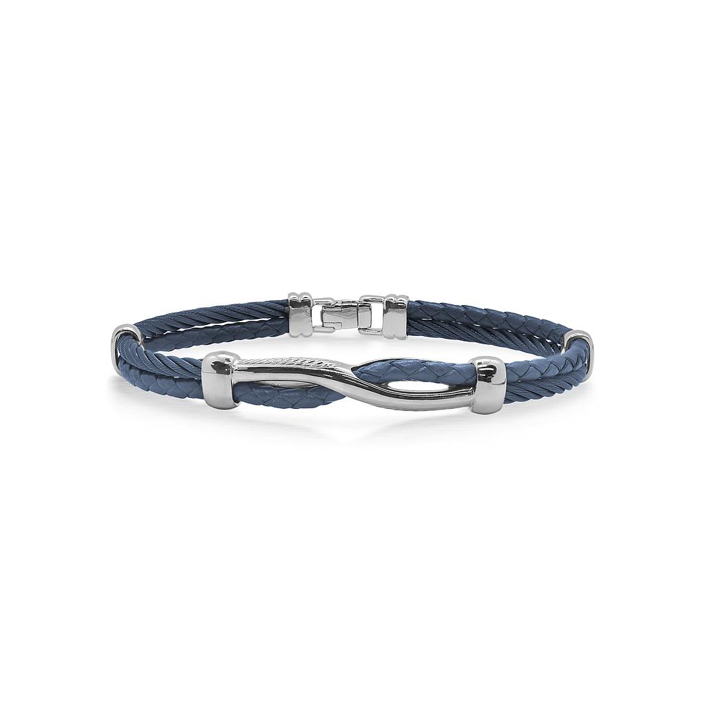 Blueberry Cable & Blue Leather Twist Bracelet