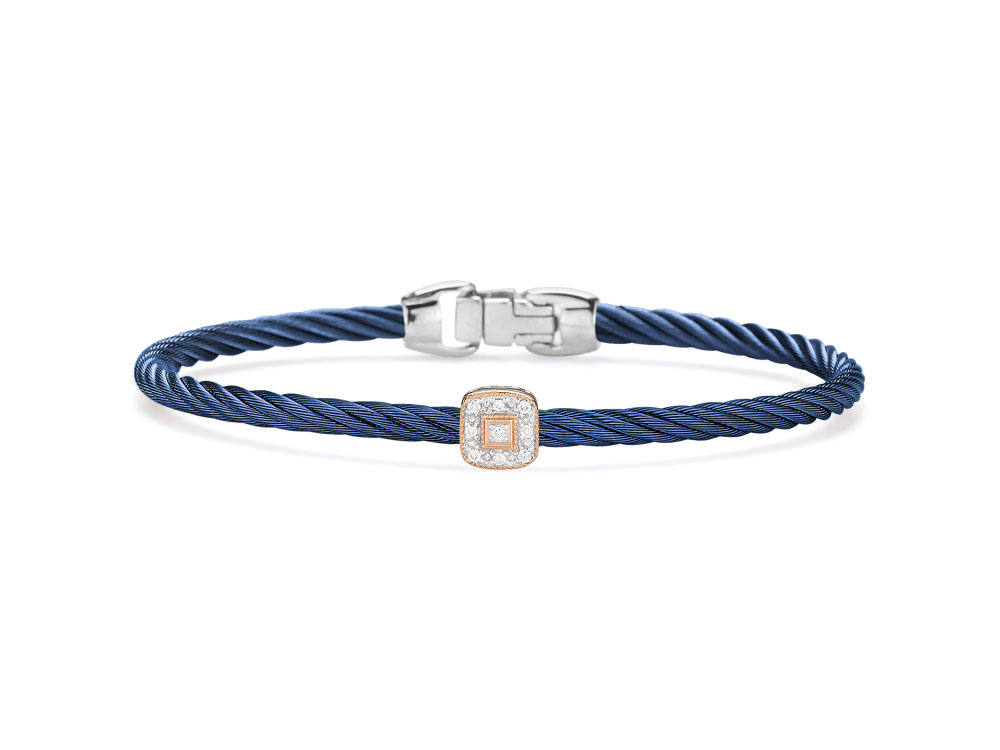 Blueberry Cable Essential Stackable Bracelet With Single Square Diamond Station Set In 18k Rose Gold