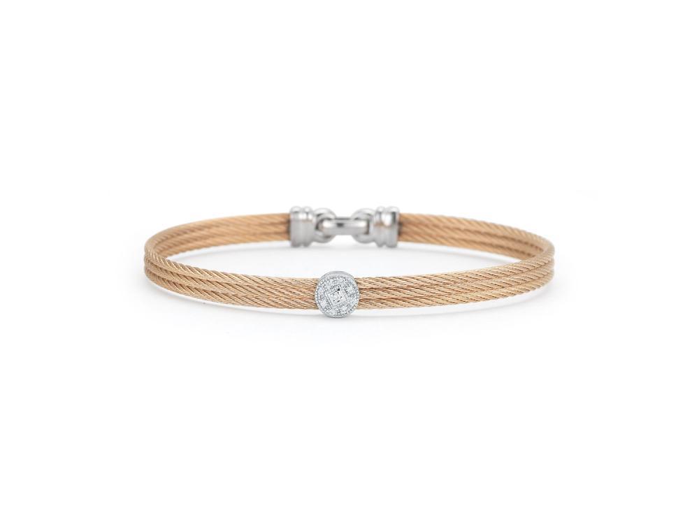 Rose Cable Classic Stackable Bracelet With Single Round Station Set In 18k White Gold