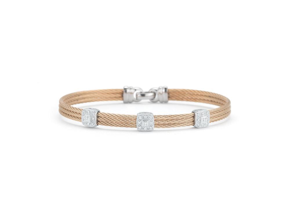 Rose Cable Classic Stackable Bracelet With Triple Square Station Set In 18k White Gold