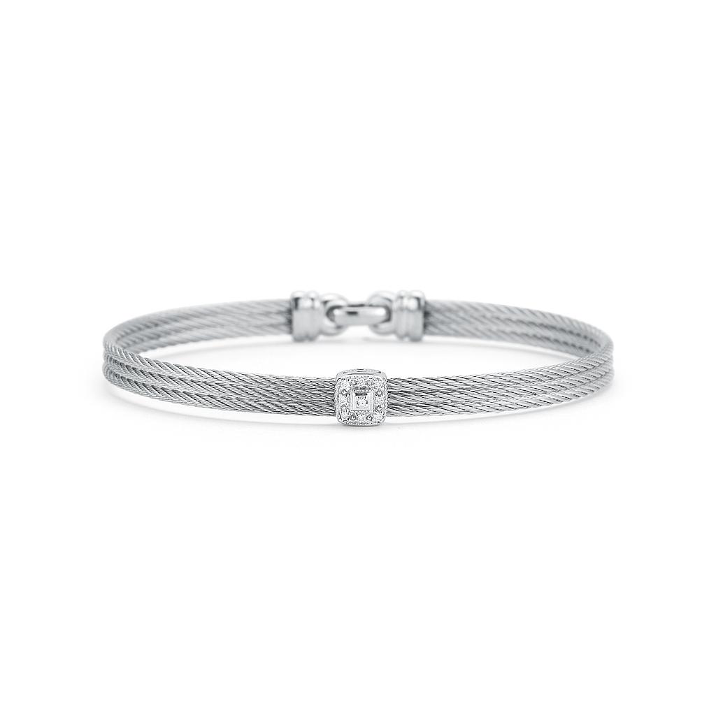 Grey Cable Classic Stackable Bracelet With Single Square Station Set In 18k White Gold