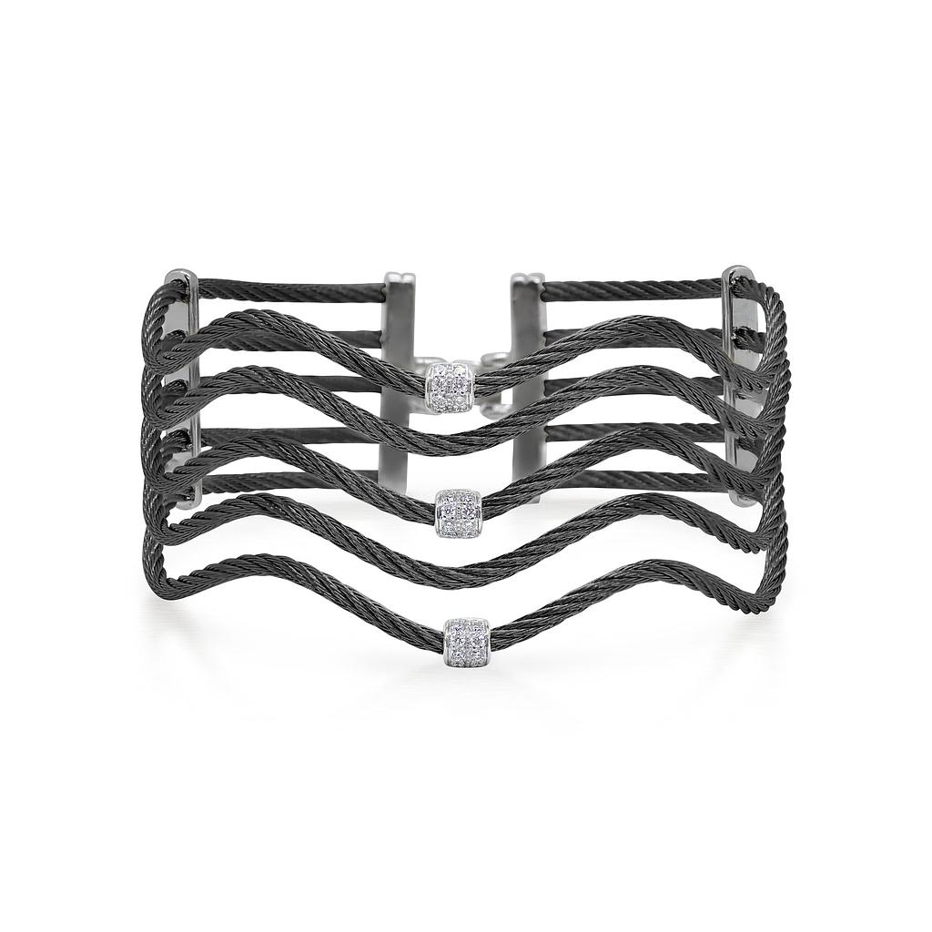 Black Cable Wave Bracelet With 18k White Gold & Diamonds