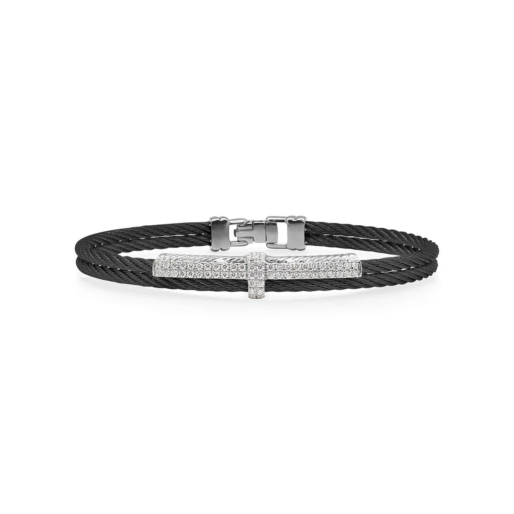 Black Cable Petite Opulence Bracelet With 18k White Gold & Diamonds