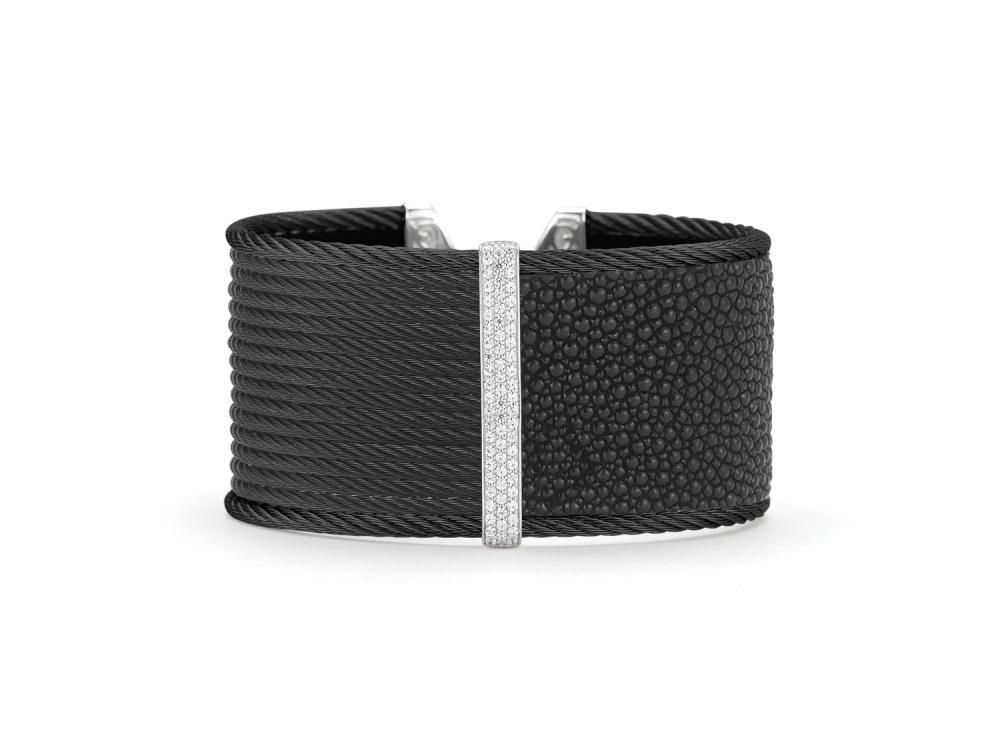 Black Cable & Black Stingray Cuff With 18k White Gold & Diamonds