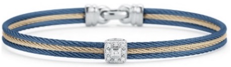 Classic Stackable Bracelet With Single Round Station Set In 18k White Gold