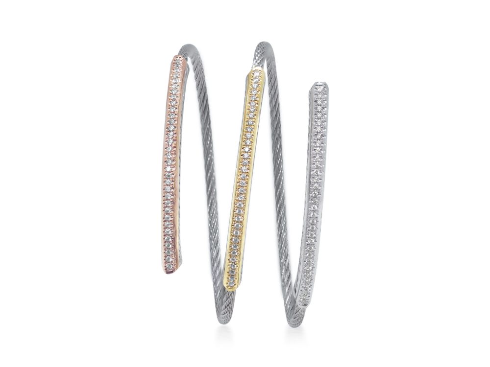Tri-Wrap Bracelet With 18k White, Yellow, & Rose Gold & Diamonds